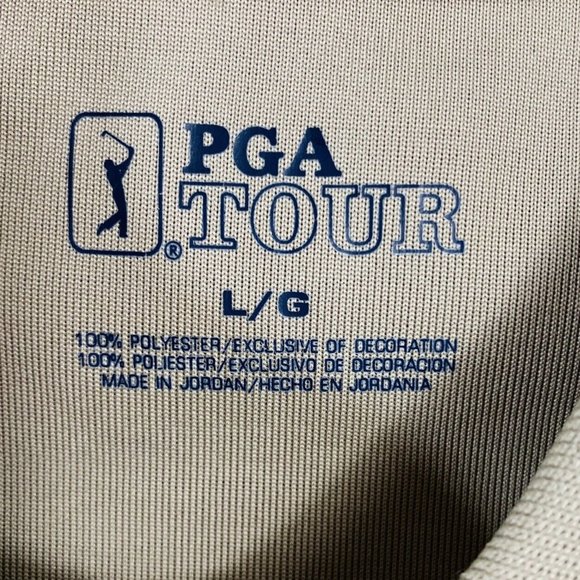 PGA Tour Mens Beige Striped Golf Polo Shirt Size L Short Sleeve Activewear Trip - Picture 7 of 11